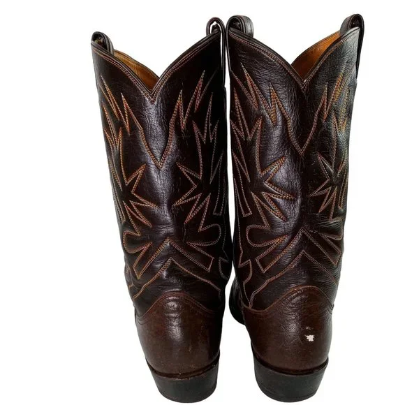Tony Lama Cowboy Boots Brown Leather Mens 10.5 A Narrrow Width Vintage Western